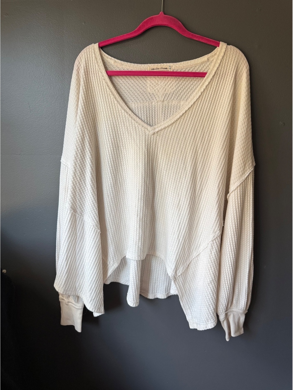 Free People Cream Waffle Knit Long Sleeve Top Medium